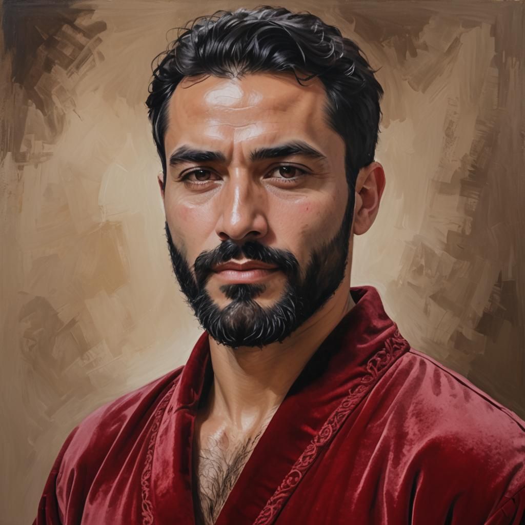 Handsome Man in Red Robe: Impressionist Oil Portrait