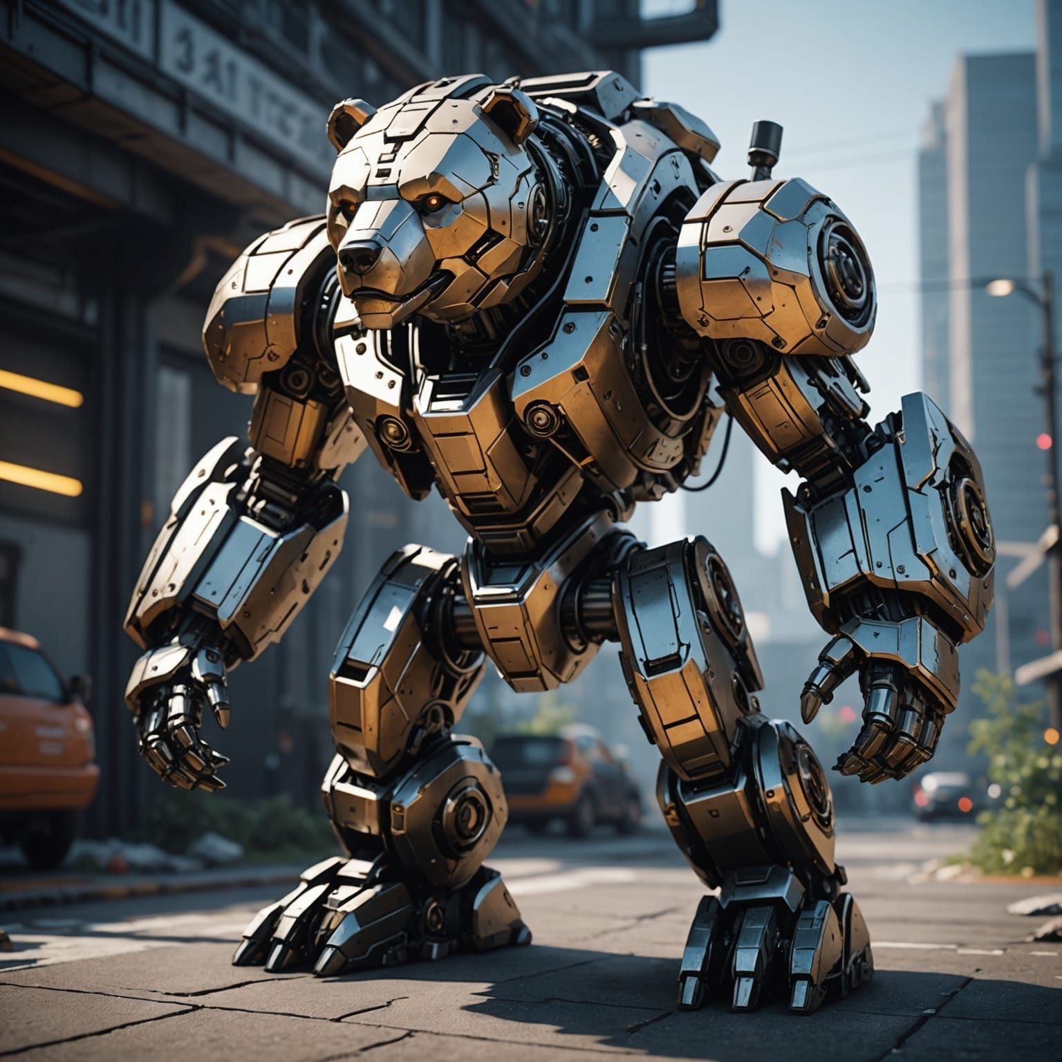 Futuristic Mechanized Bear in Sci-Fi Style