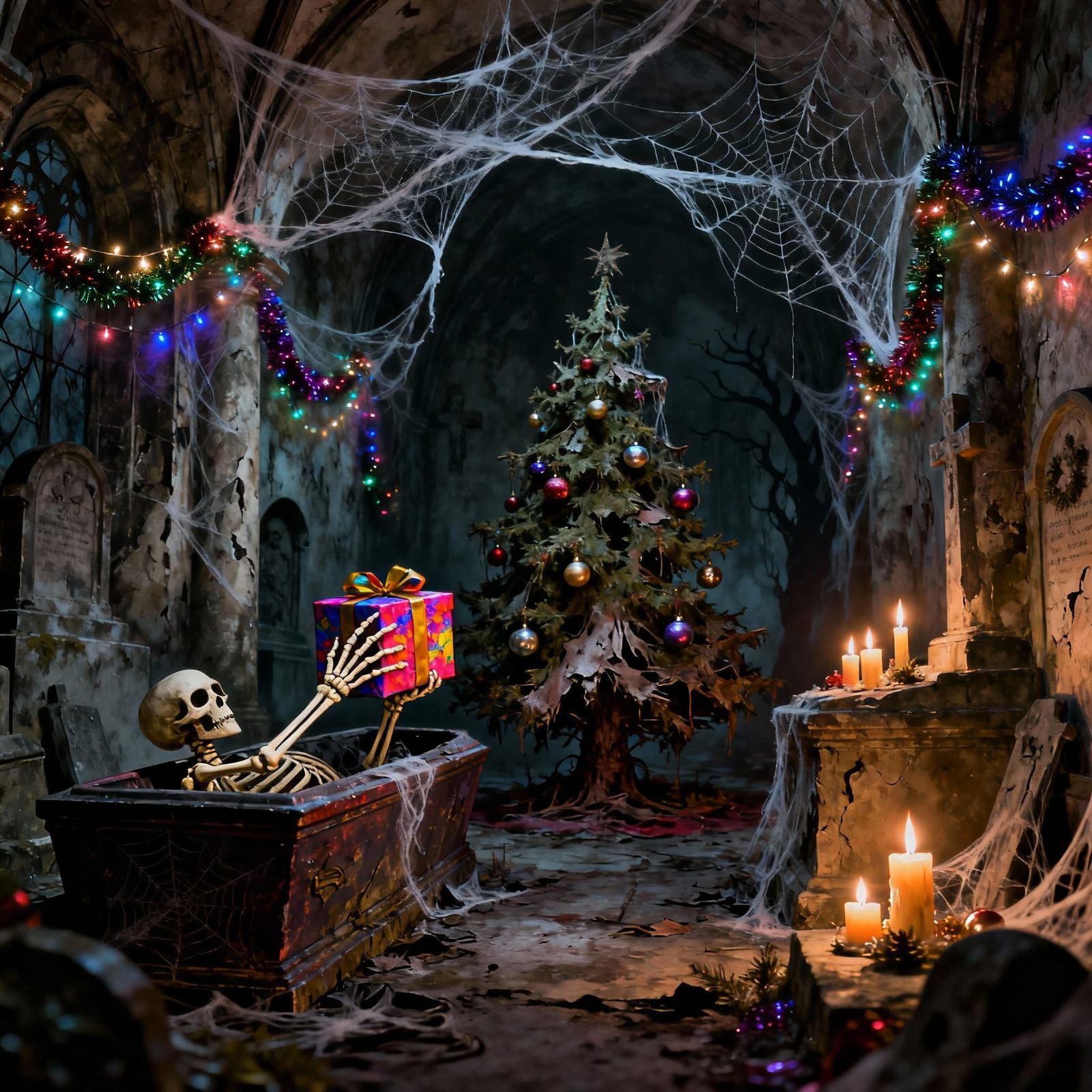 Gothic Christmas Crypt Scene With Skeletal Hand
