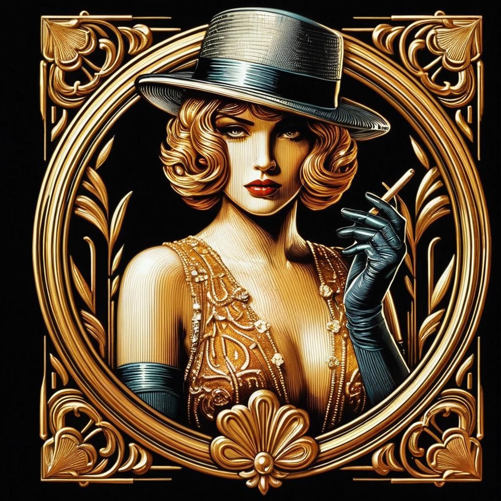 Art Deco Femme Fatale in Golden Pulp Style