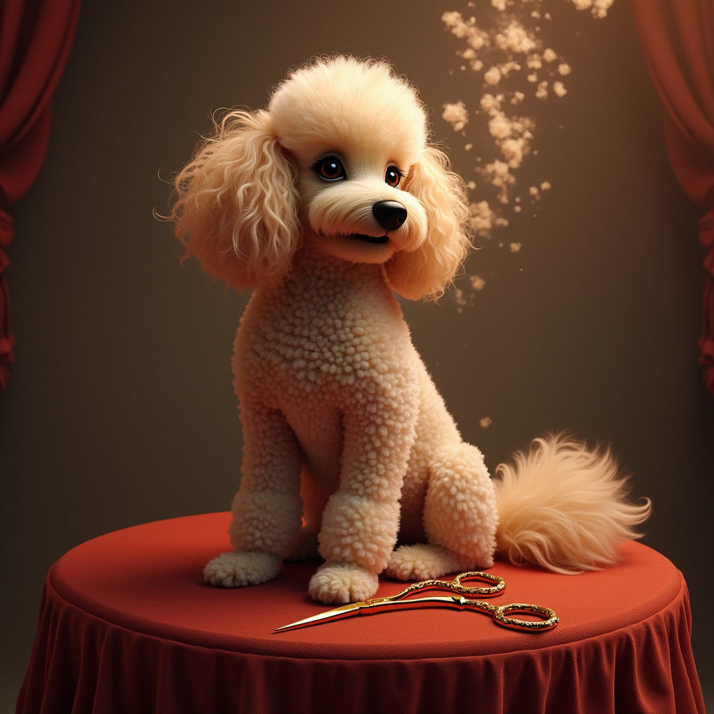 Poodle Grooming in Dreamlike Fantasy Art Style