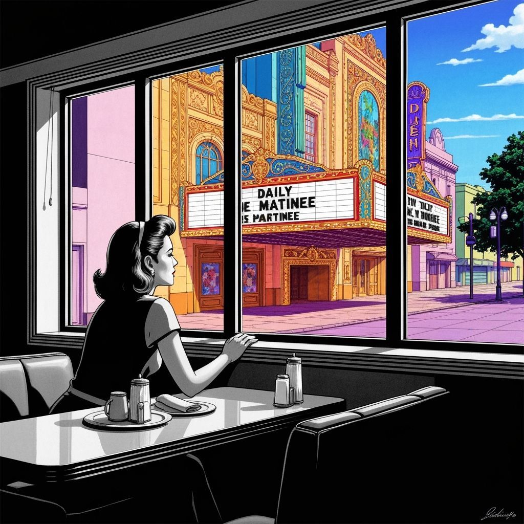 Nostalgic Diner Scene with Theater in Art Deco Style
