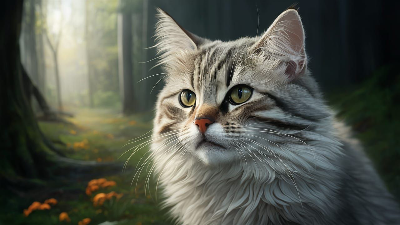 Ethereal Fantasy Cat Portrait in Kinkade Style