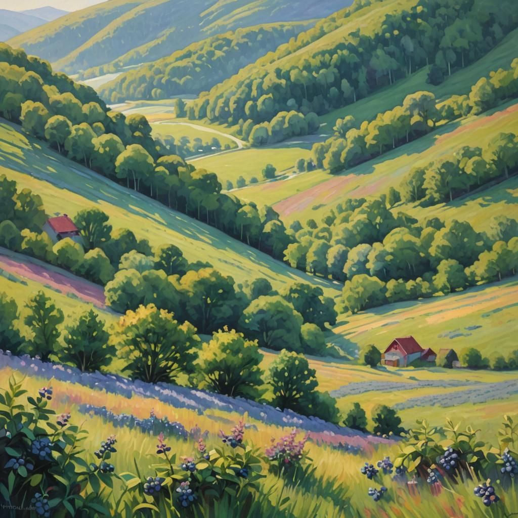 Vermont Blueberry Field: Impressionist Oil Painting