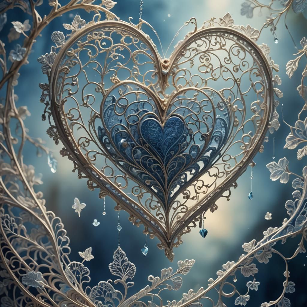 Ornate Lace Heart in Mystical Dreamscape