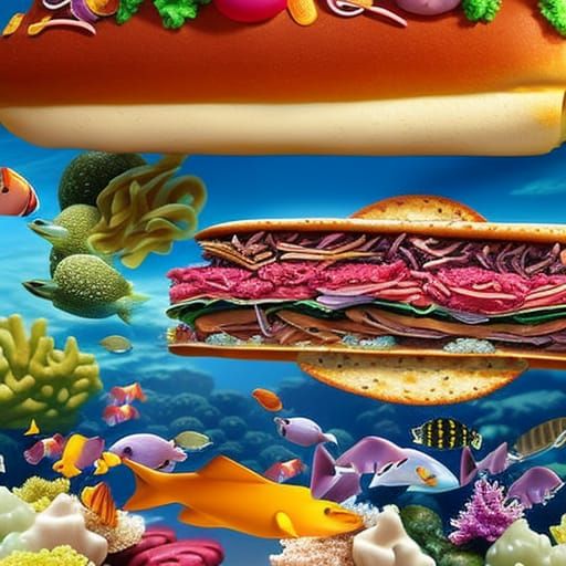Giant Submarine Sandwich in Coral Reef