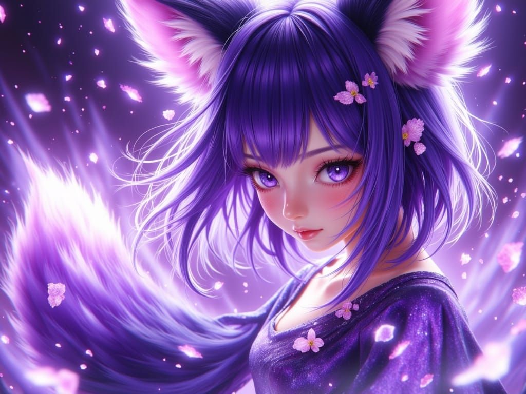 Anime Witch with Purple Aura in Digital Art Style