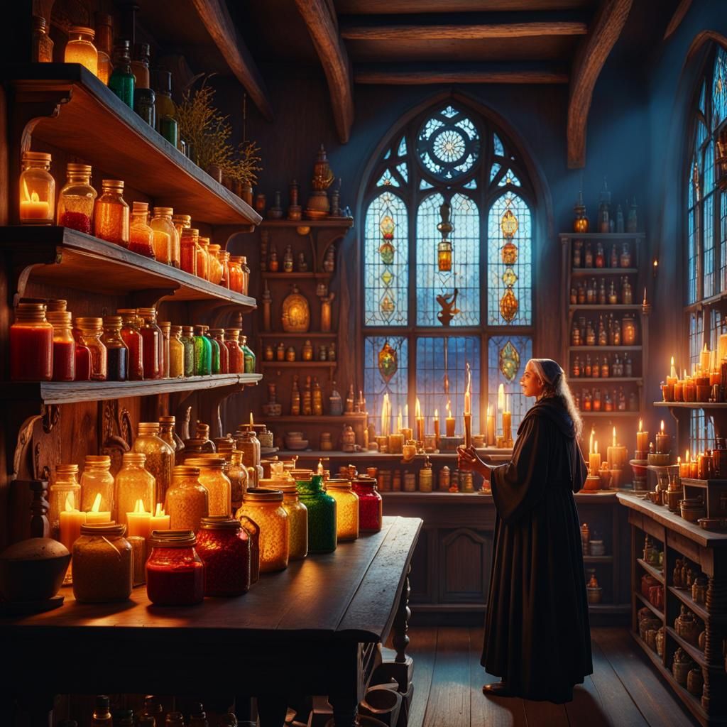 Alchemist Selling Ingredients to Witch: Fantasy Concept Art