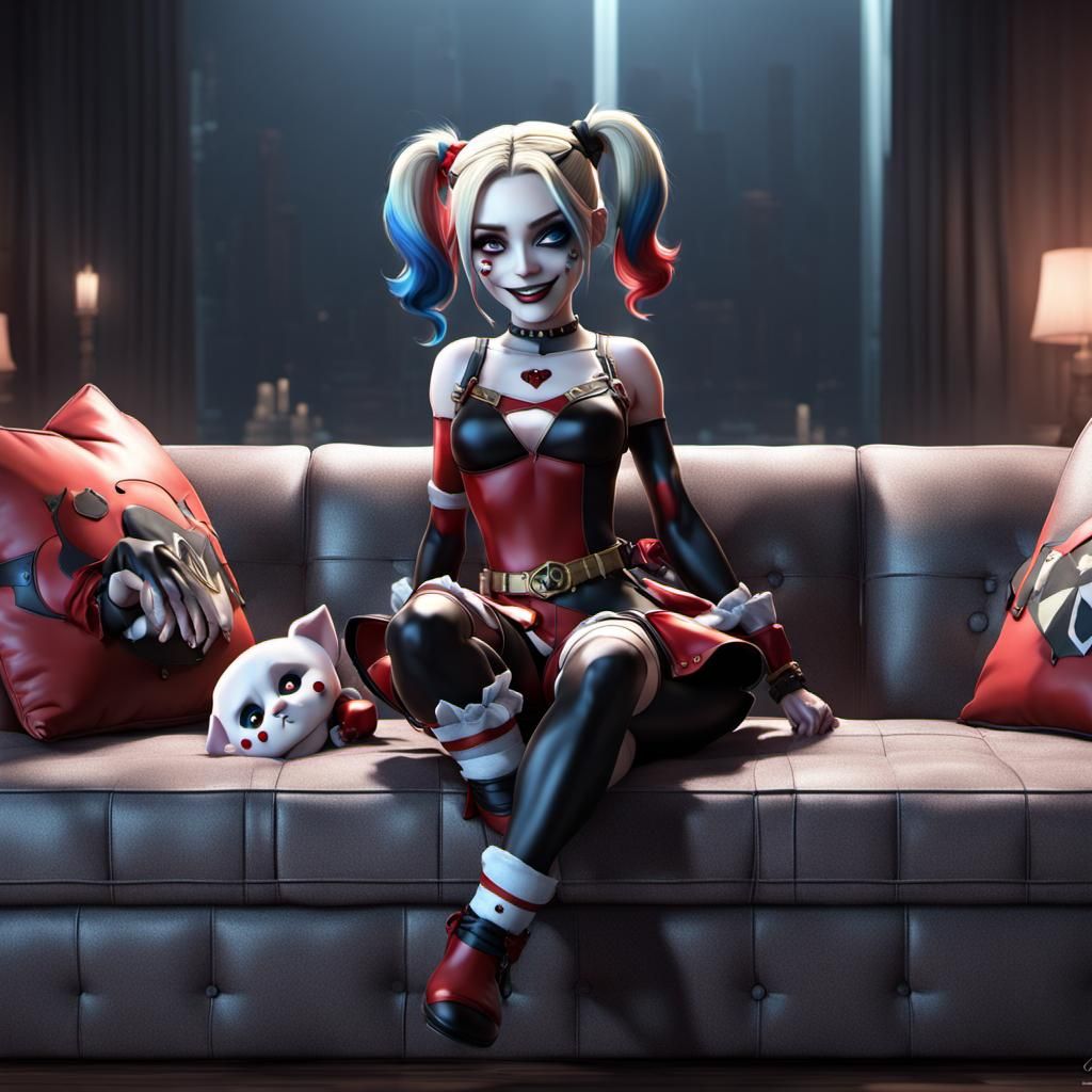 Cute 3D Baby Harley Quinn on Couch