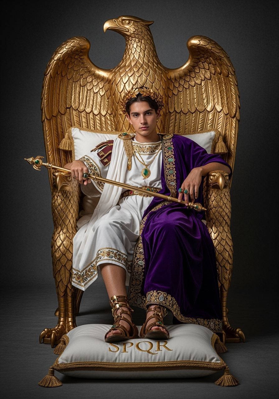 Young Emperor on Eagle Throne in Baroque Style