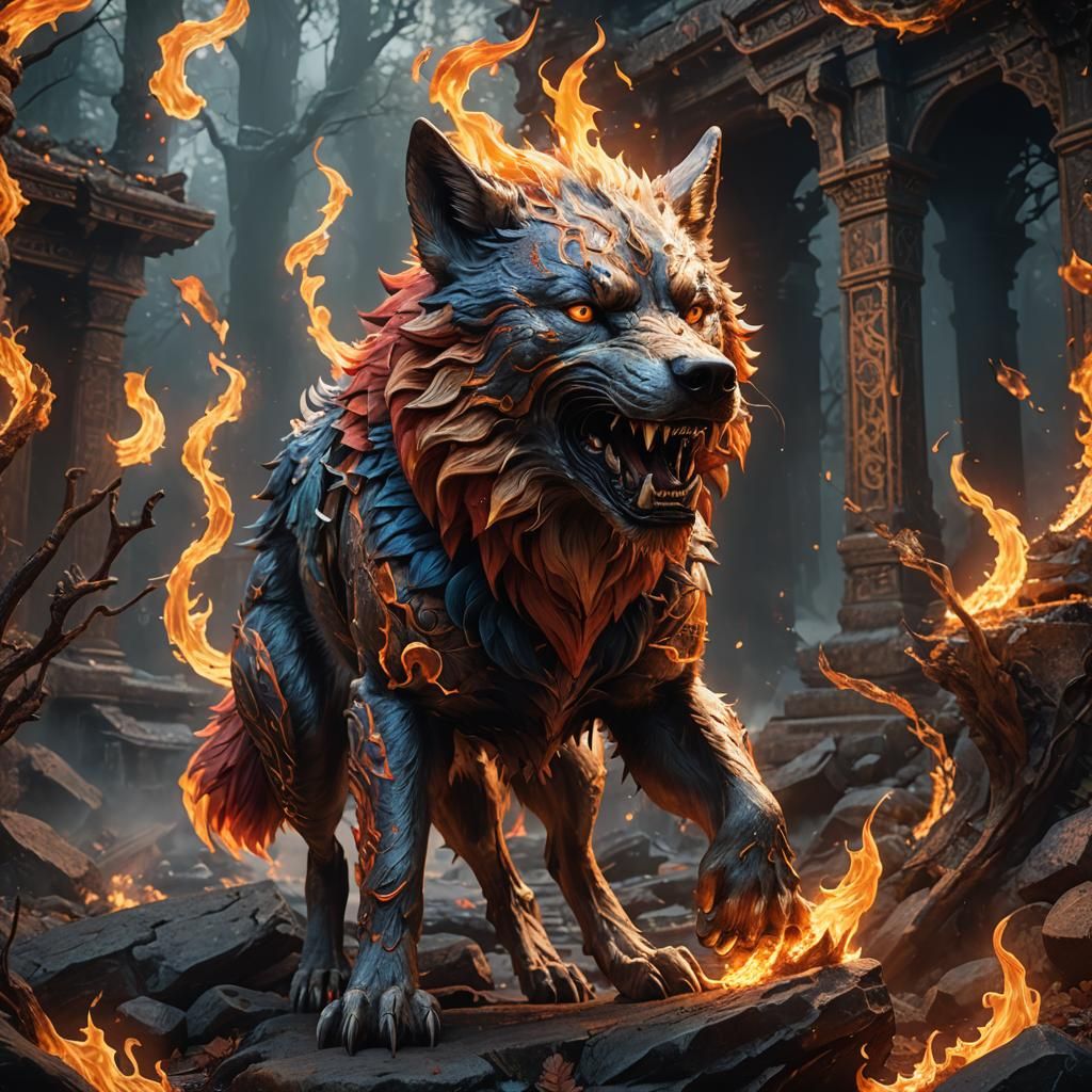 Fiery Wolf: Detailed Fantasy Concept Art
