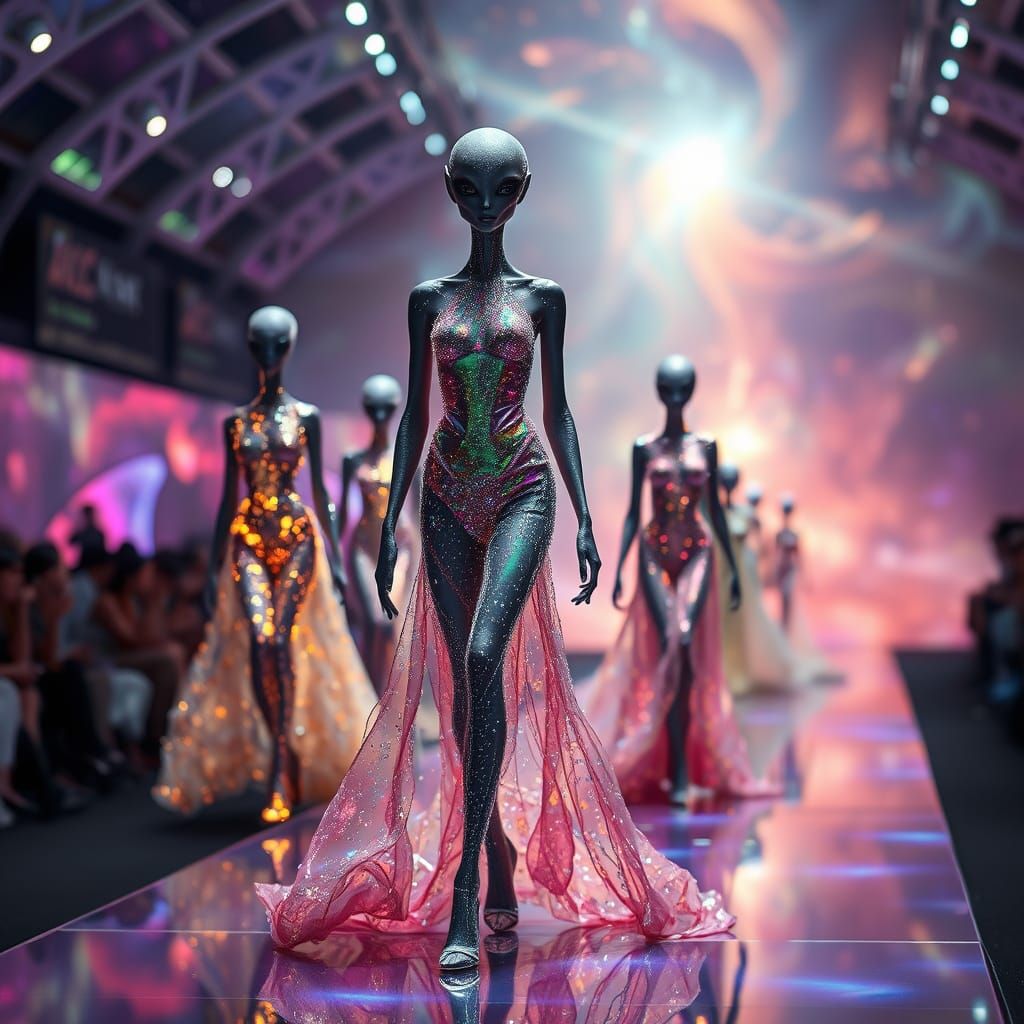 Ethereal Alien Models in Iridescent Haute Couture