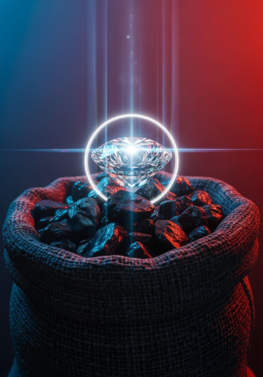 Sparkling Diamond on Coal Sack in Hyperrealistic Style