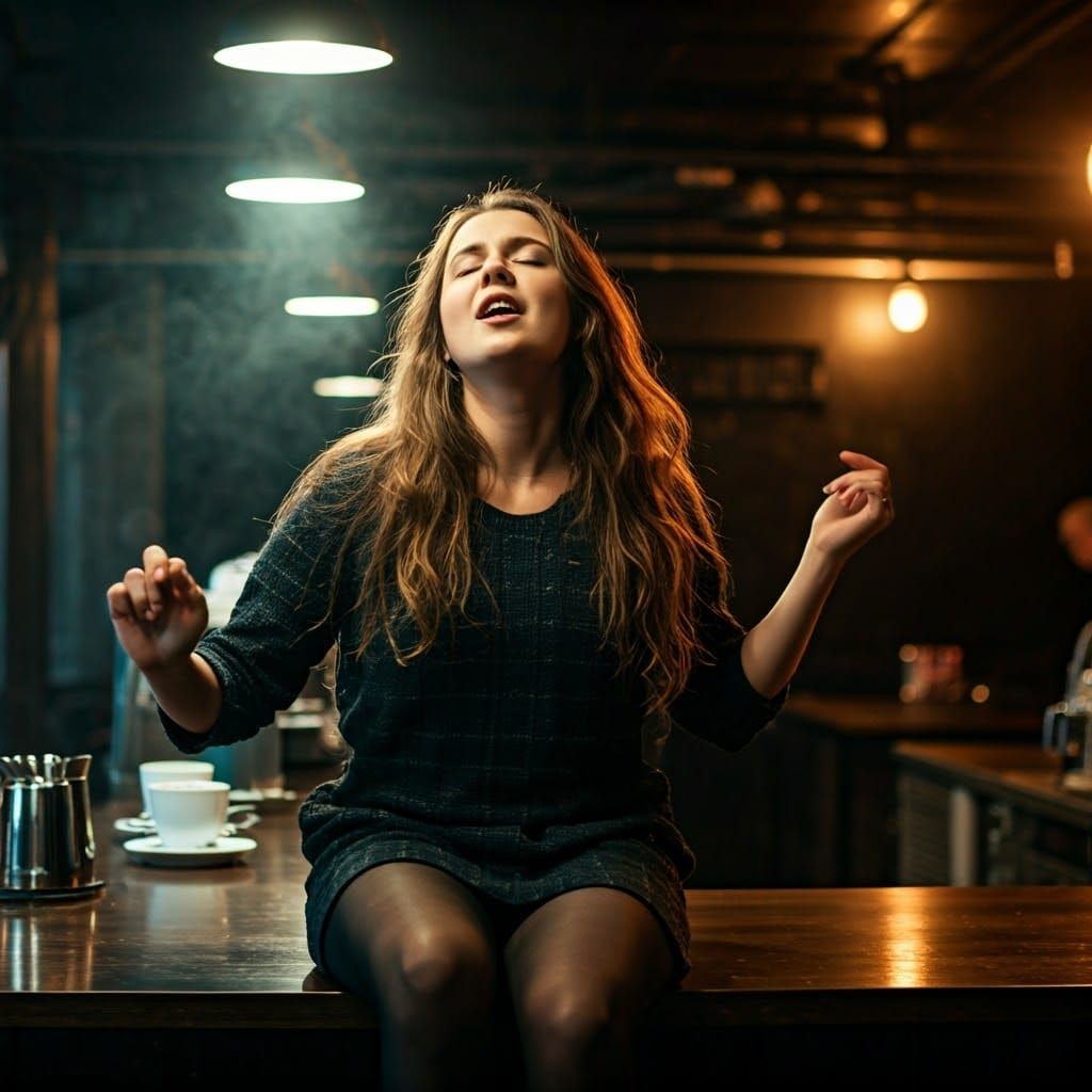 Woman Dancing in Cafe: Cinematic 35mm Film