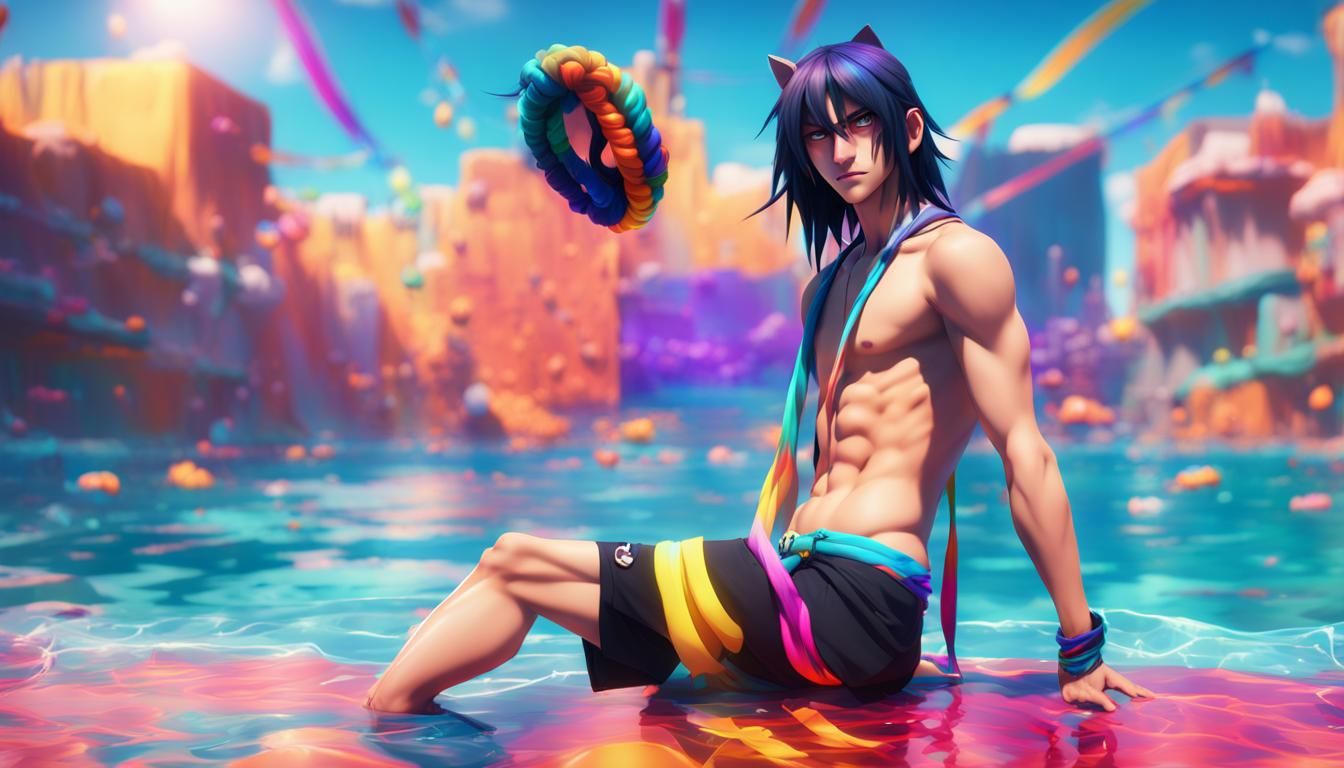 Emo Neko Boy in Anime Style, 3D Digital Art