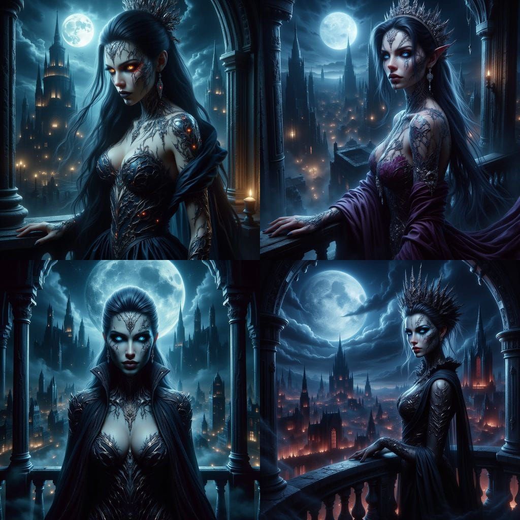 Regal Vampire Queen on Moonlit Balcony