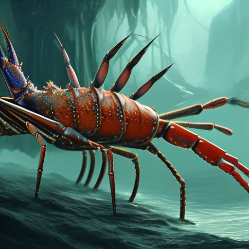 Detailed Matte Painting of a Spiny Lobster