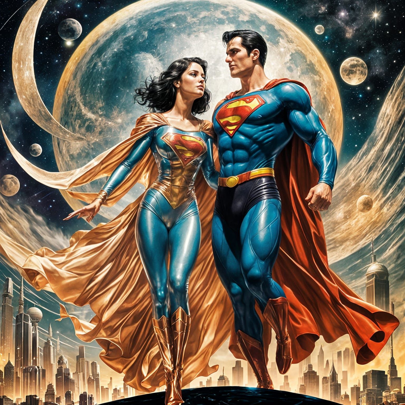 Superman and Lois Lane on the Moon
