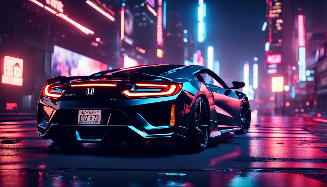 Honda NSX in Neon City: Dystopian 3D Render