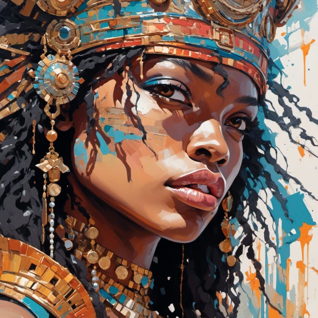 Gorgeous Nigerian Girl Portrait in Impasto Style