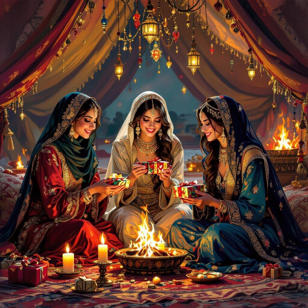 Arabian Sultanas Celebrate Christmas in Opulent Tent