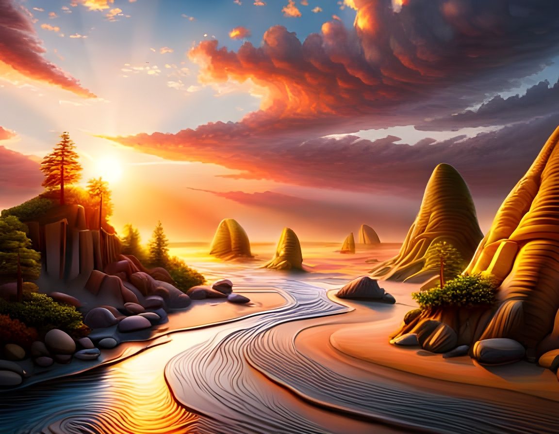 Paleozoic Landscape with Trilobites in Hyperdetailed Renderi...