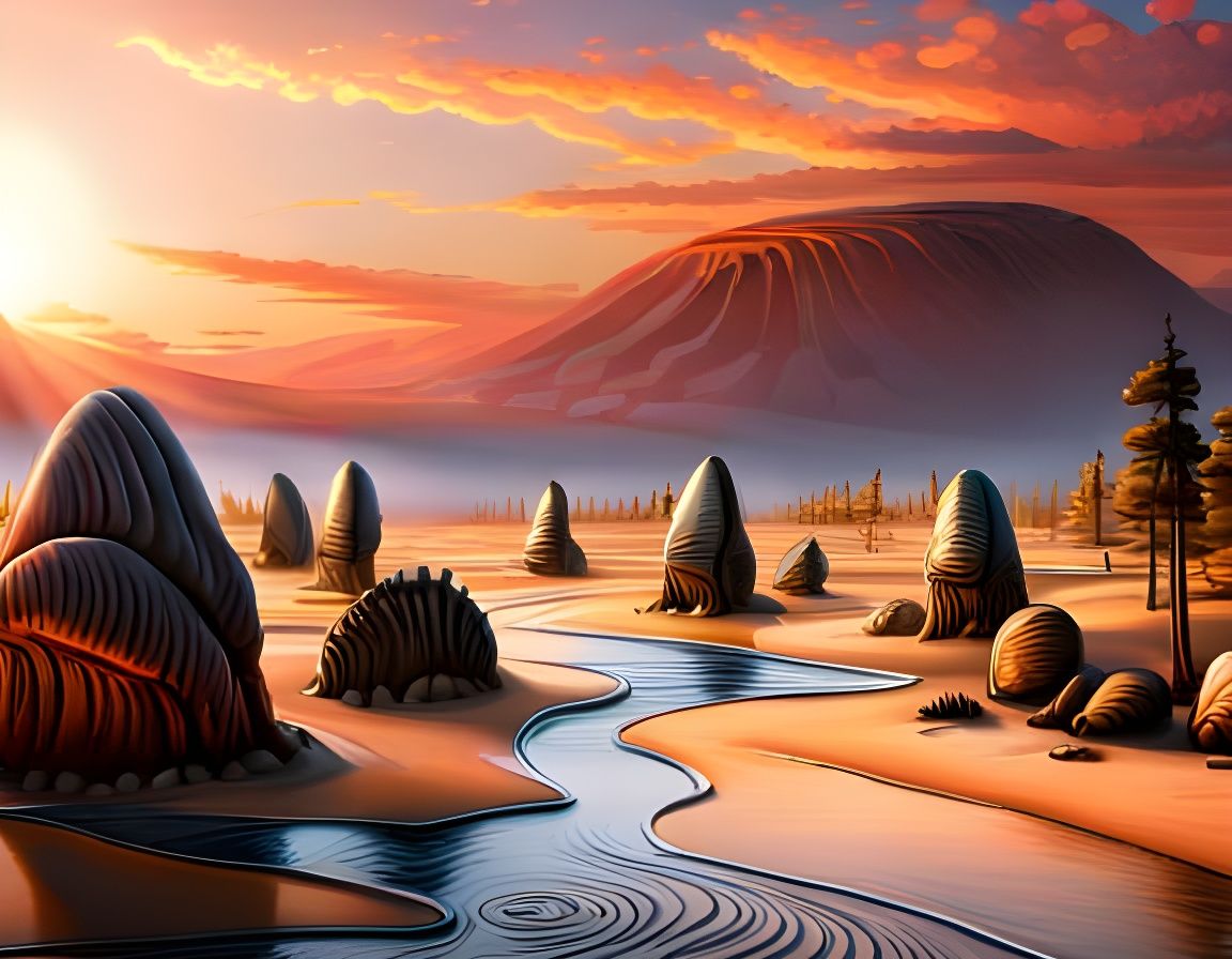 Detailed Paleozoic Landscape with Trilobites in 8K