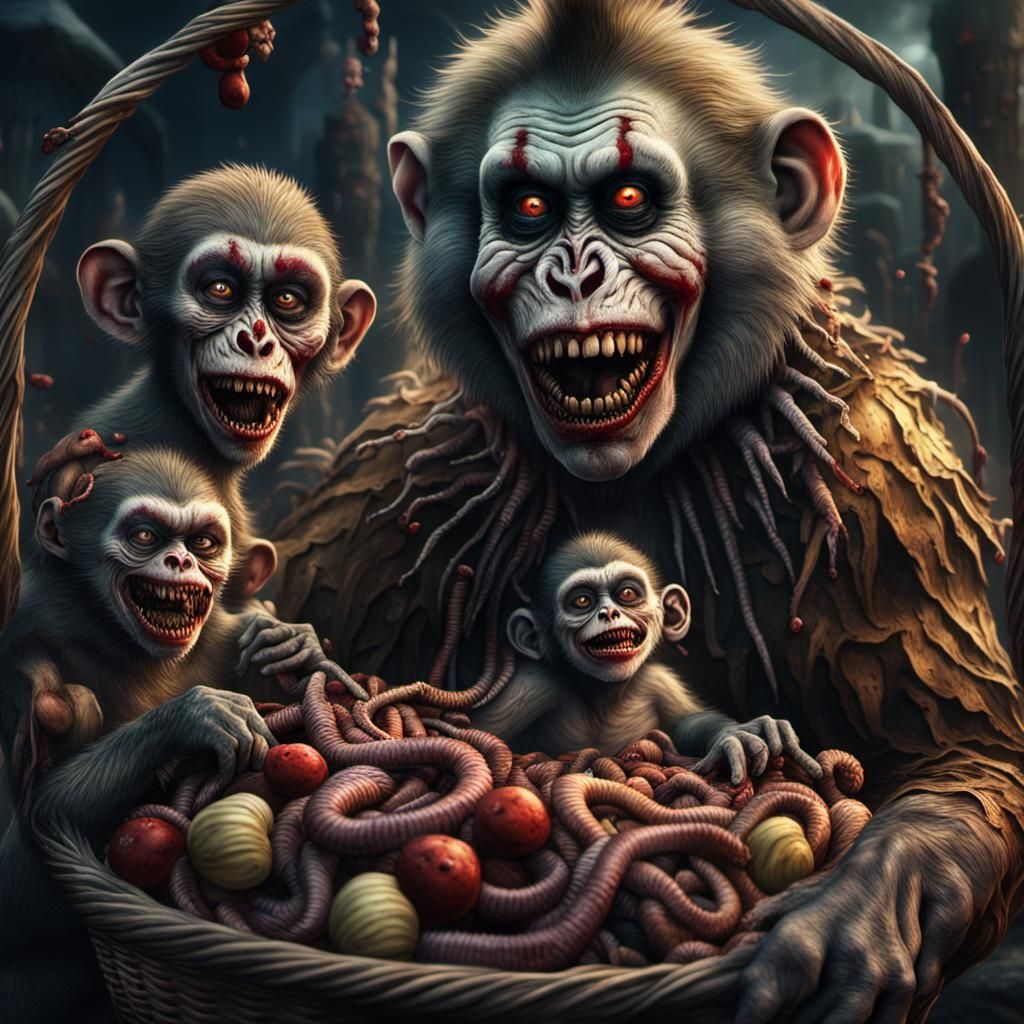 Zombie Monkey Clown Women: A Macabre Digital Painting