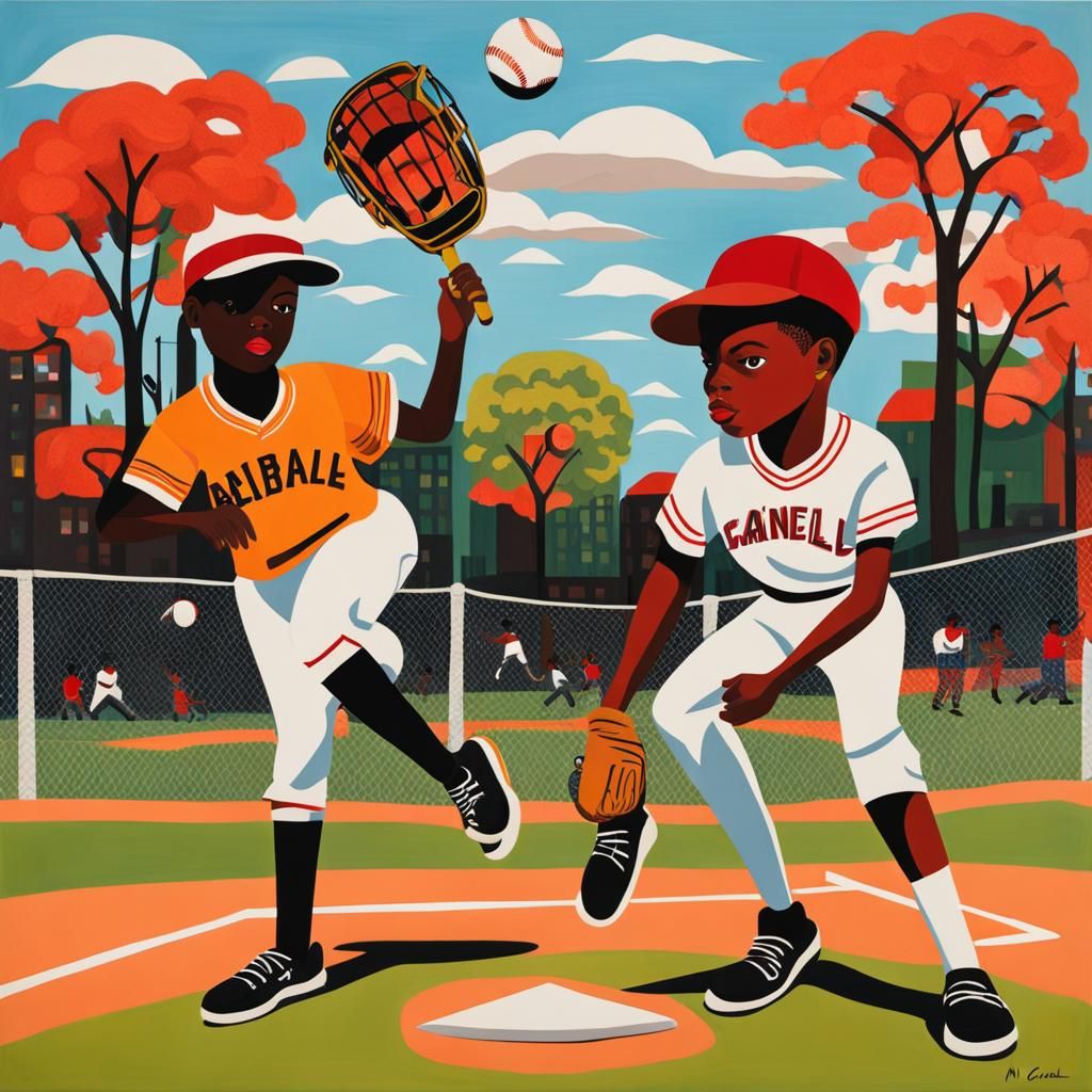 Children Playing Baseball in Contemporary Style