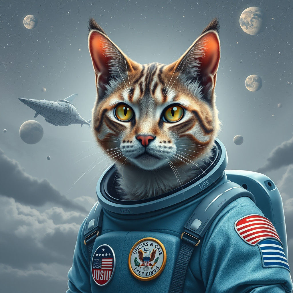 Astronaut Cat Head in Space, Detailed Concept Art