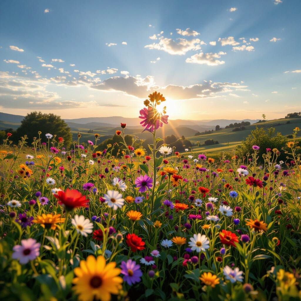 Vibrant Blooming Landscape in Painterly Style