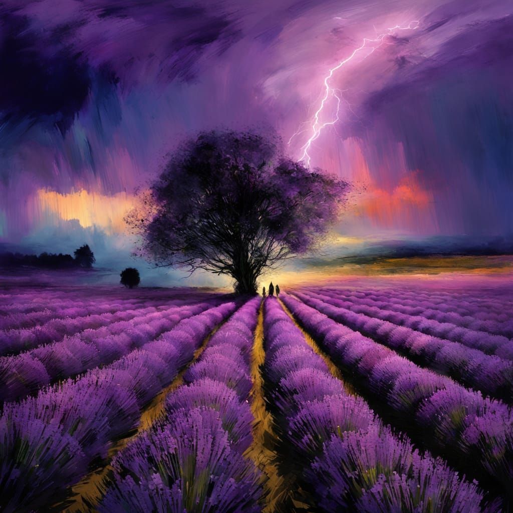 Thunderstorm over a lavender field