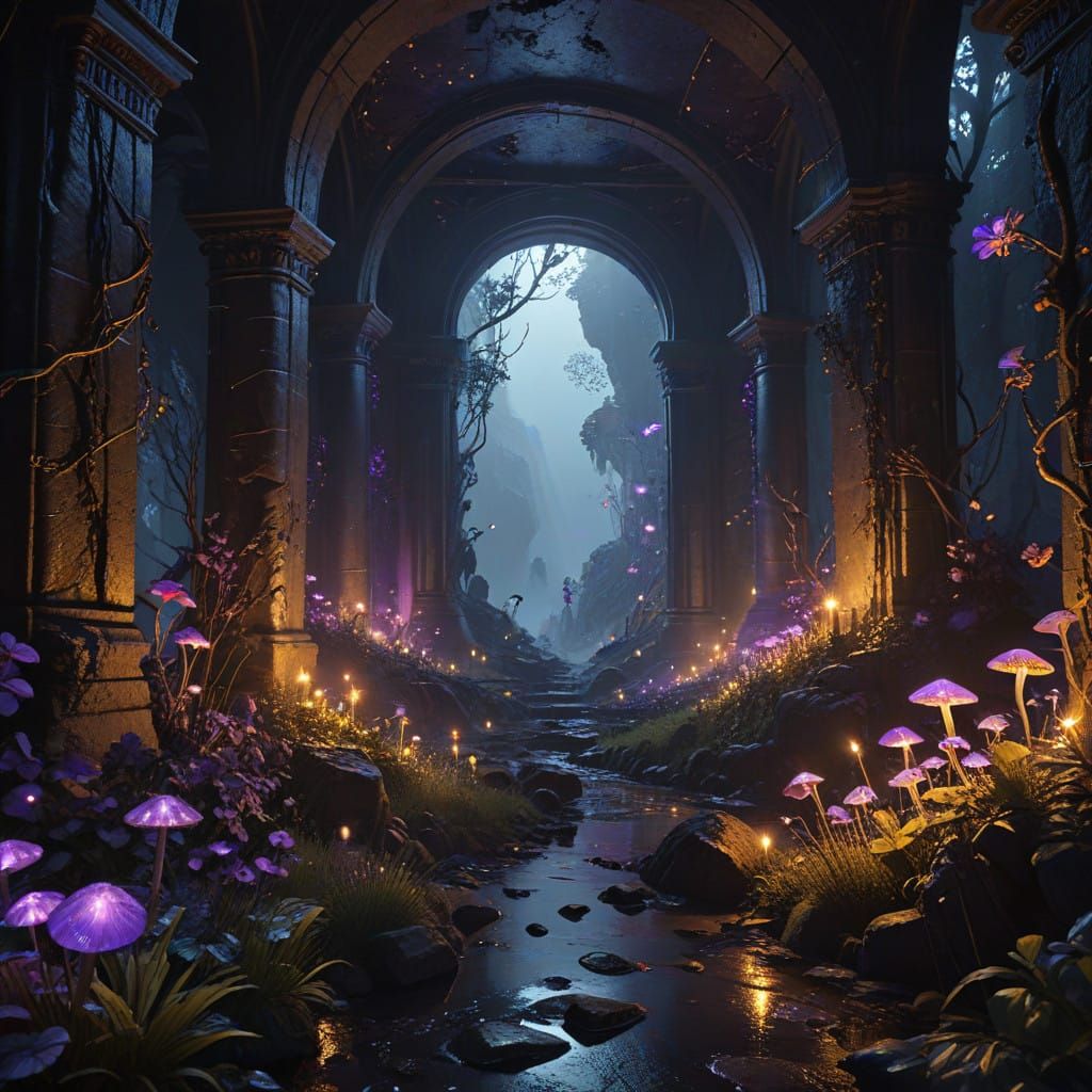 Dark Fantasy Scene in a Desolate Mine