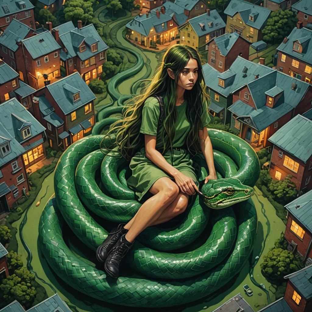 Biopunk Girl on Floating Snake Mat