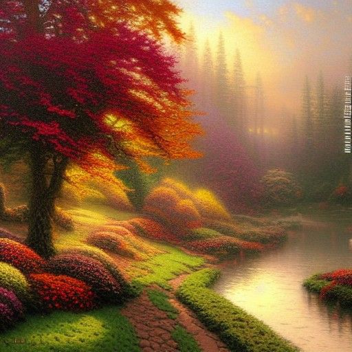 Autumnal Fantasy Landscape in Oil Painting Style