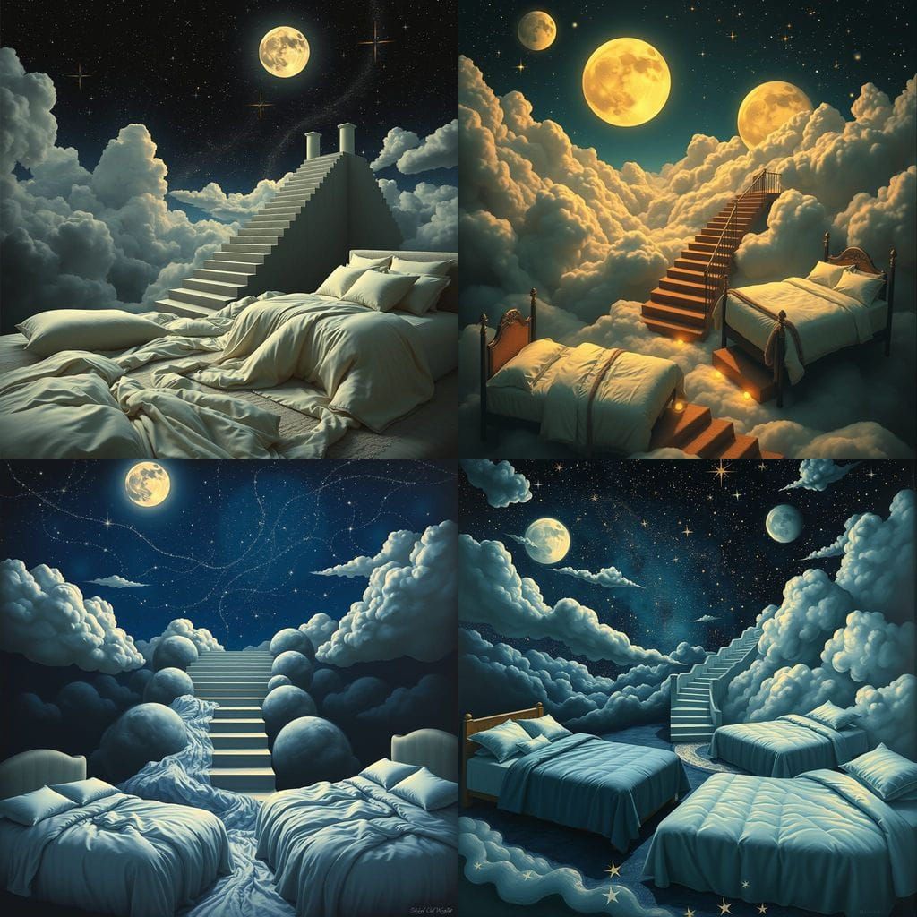 Dreamlike Nightscape: Surreal Staircases to the Stars