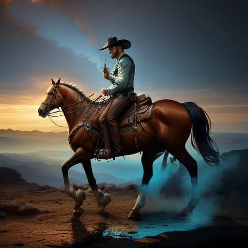 Harmonica Cowboy Landscape in Double Exposure Splash Art