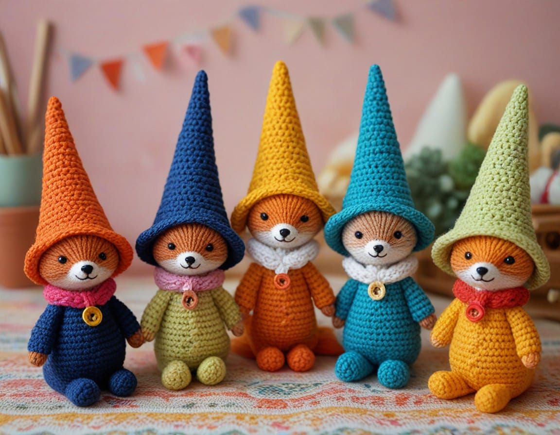 Rainbow Kawaii Foxes in Miniature Dolls House