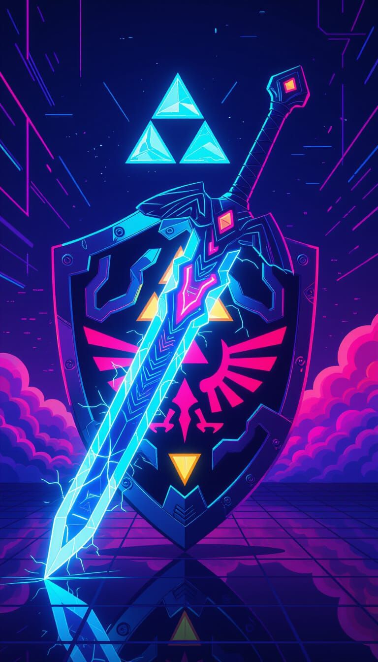 Synthwave Master Sword and Hylian Shield Redesign