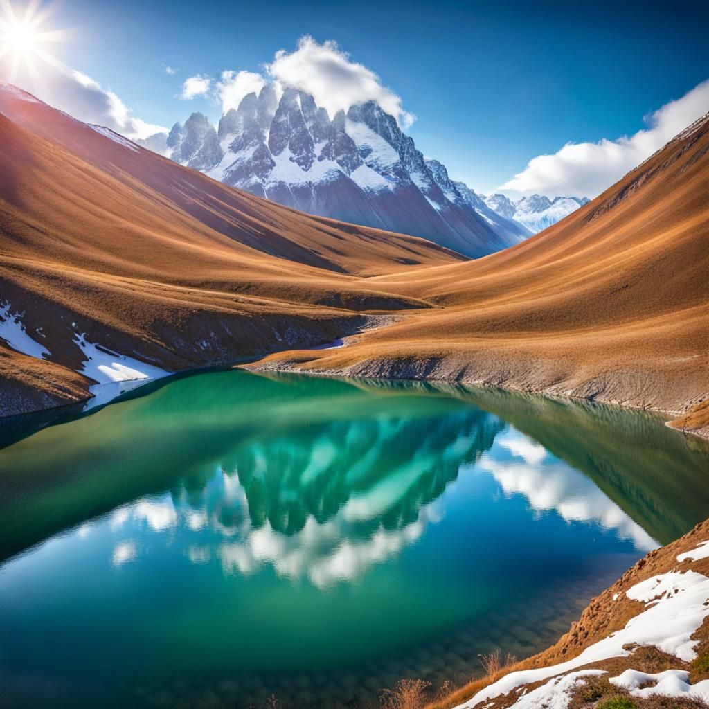 Paradise Lake Reflecting Snow-Capped Peaks