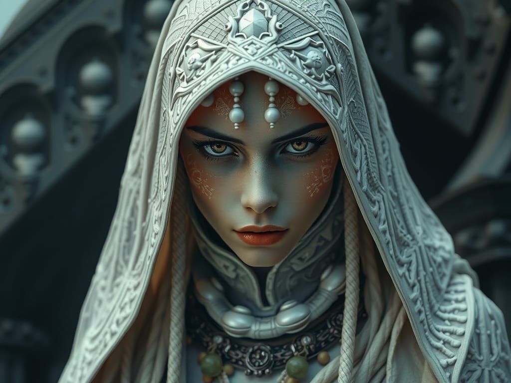 Monastic Woman in Dystopian Setting, 3D Render