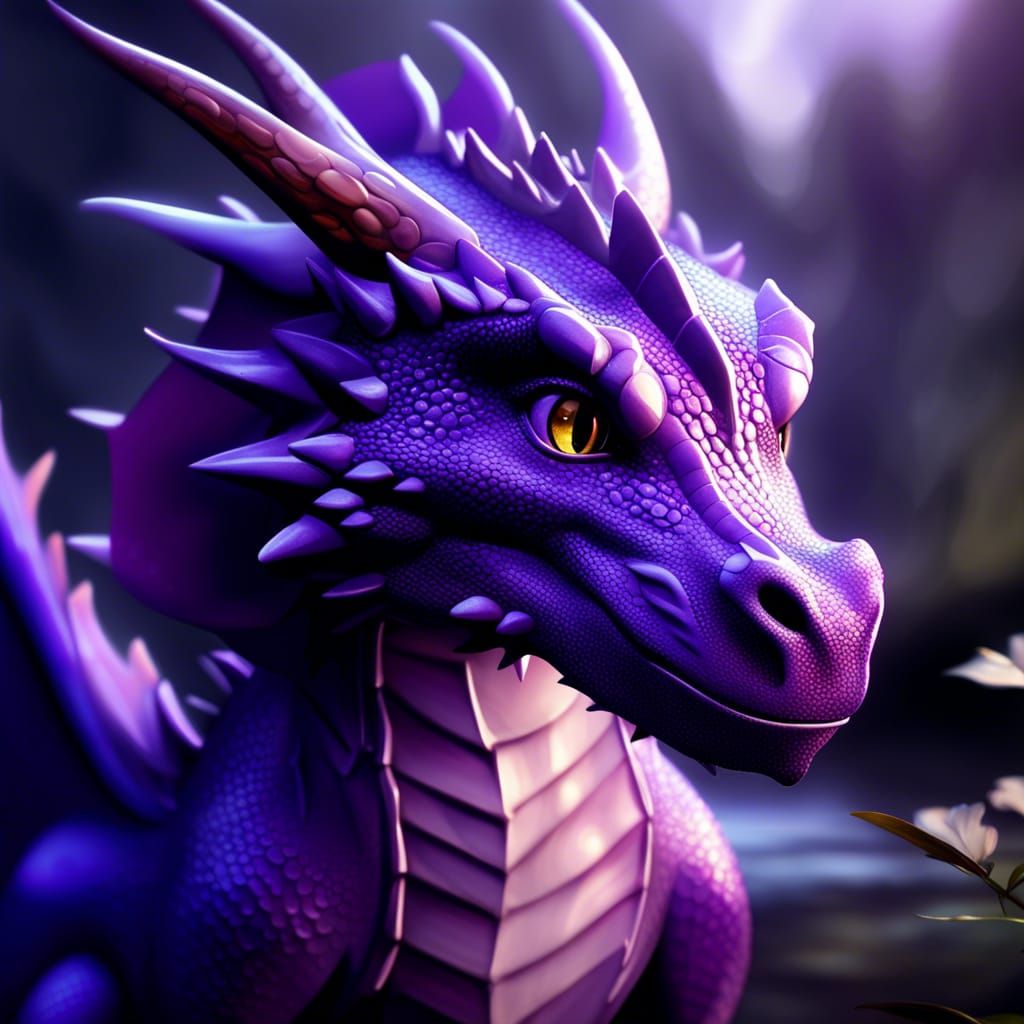 Adorable Purple Dragon Portrait in Anime CGI Style