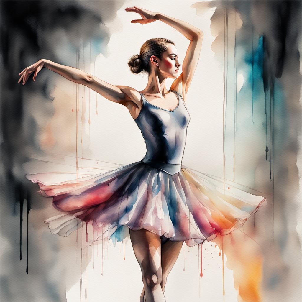 Ballerina on Stage in Glitch Art Watercolor