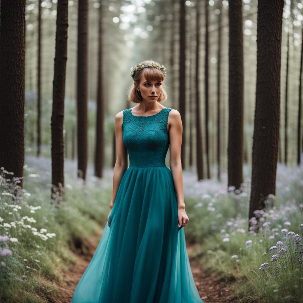 Teal Floral Dress in Enchanted Forest