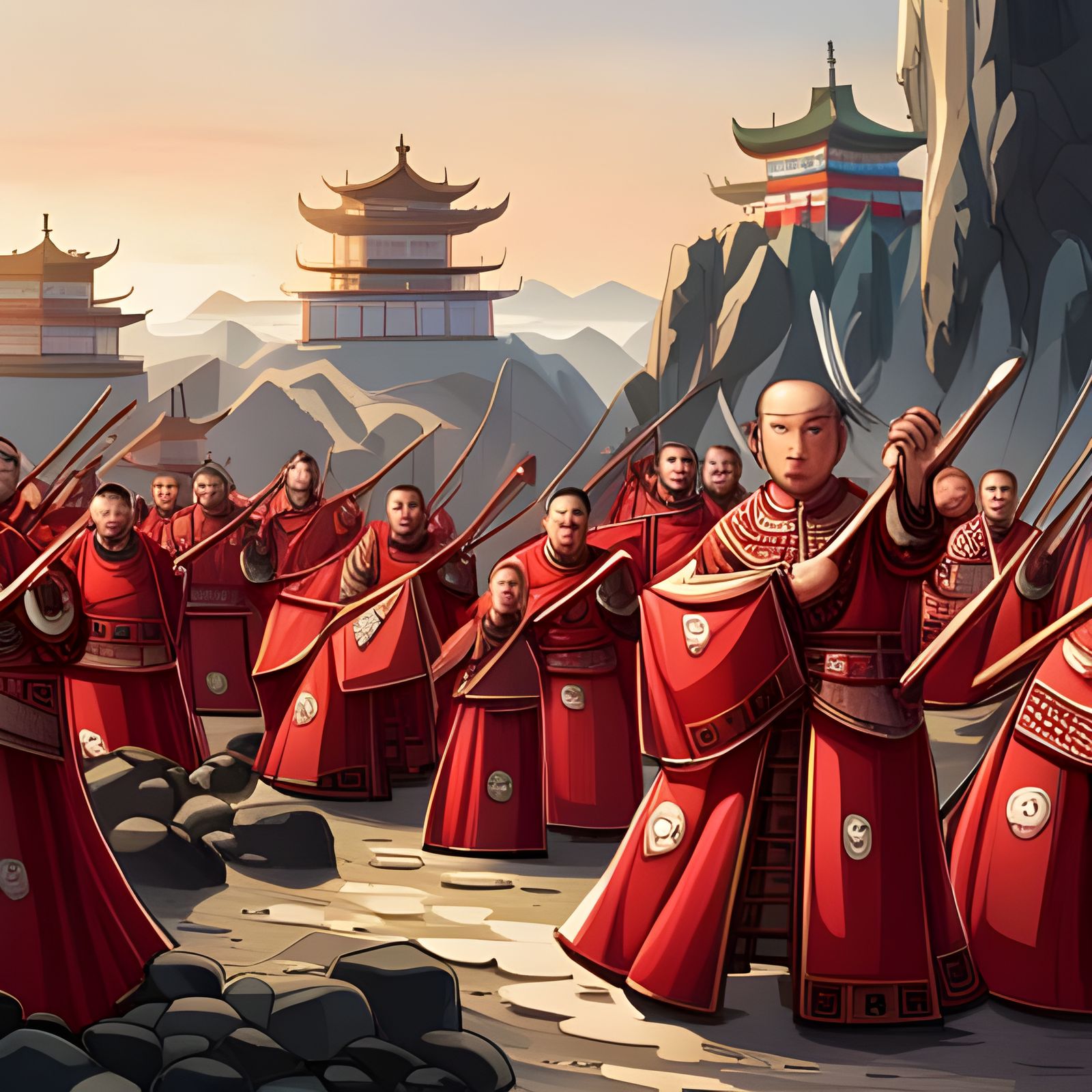 Ancient Chinese Army in Karate Poses