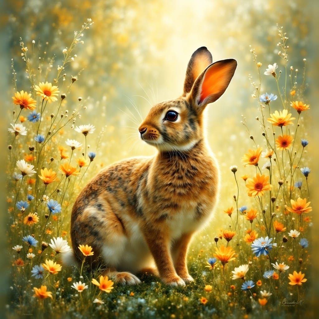 Jackrabbit in Meadow, Photorealistic Style