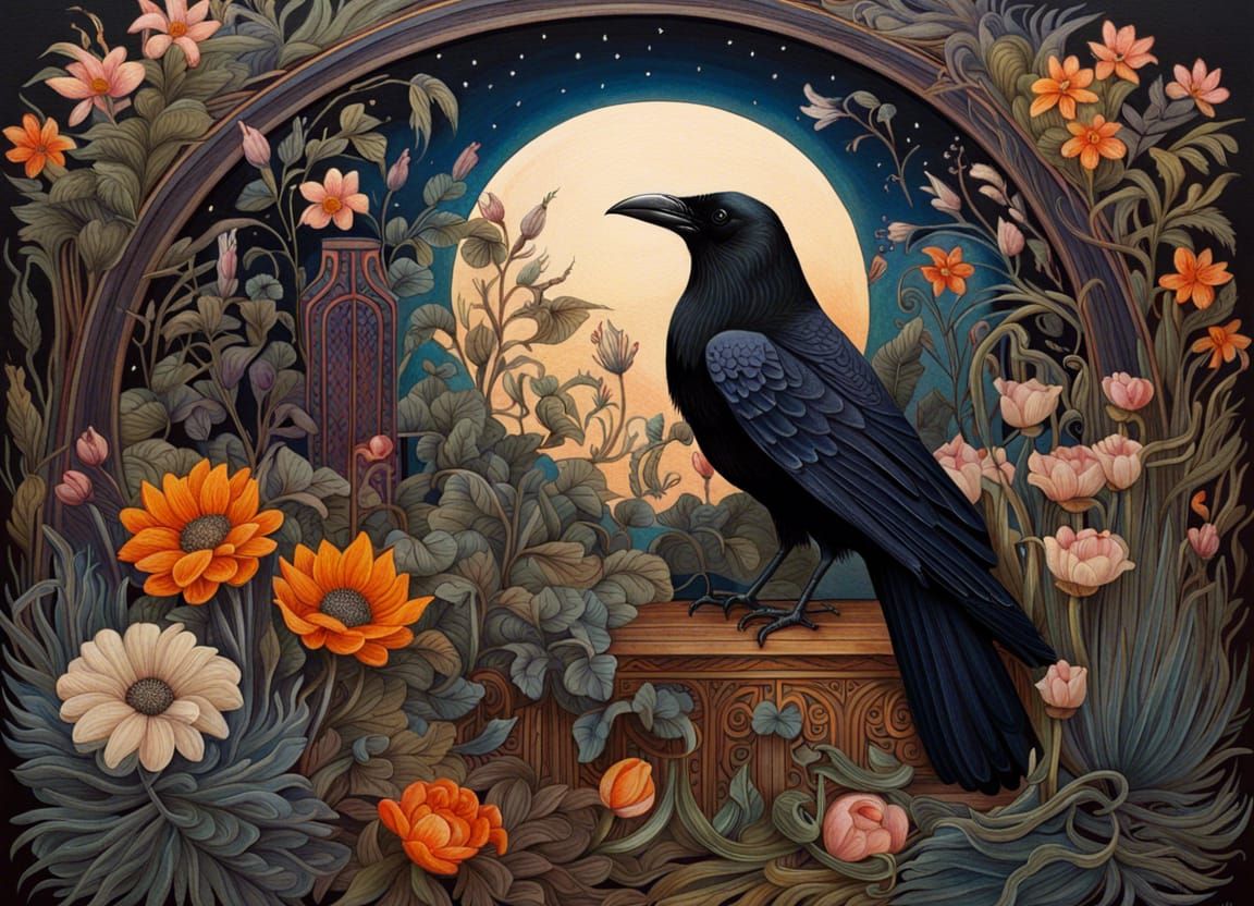 Raven & flowers
