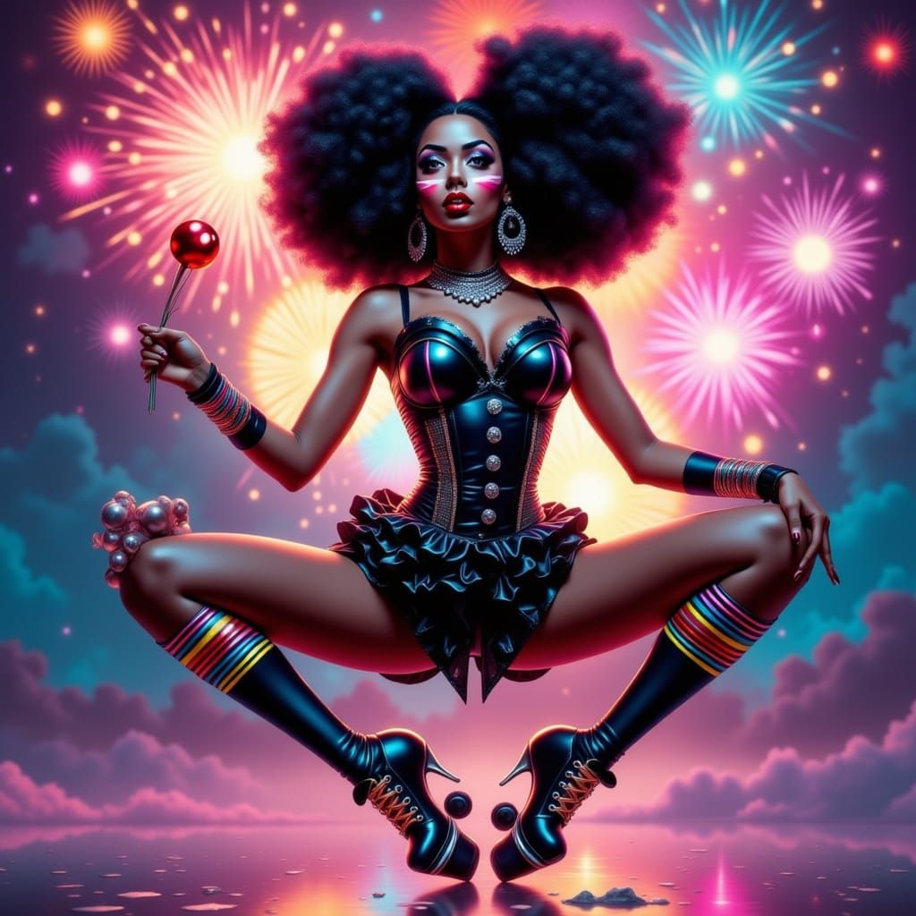 Vibrant Cosmic Harlequin in Pin-Up Flux Style