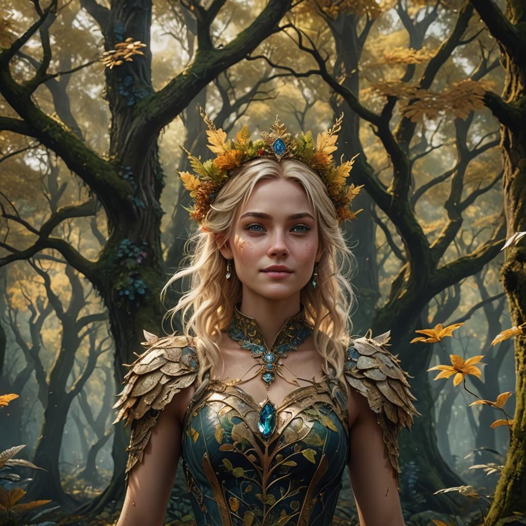 Blonde Fairy in Wild Oak Forest: Fantasy Concept Art