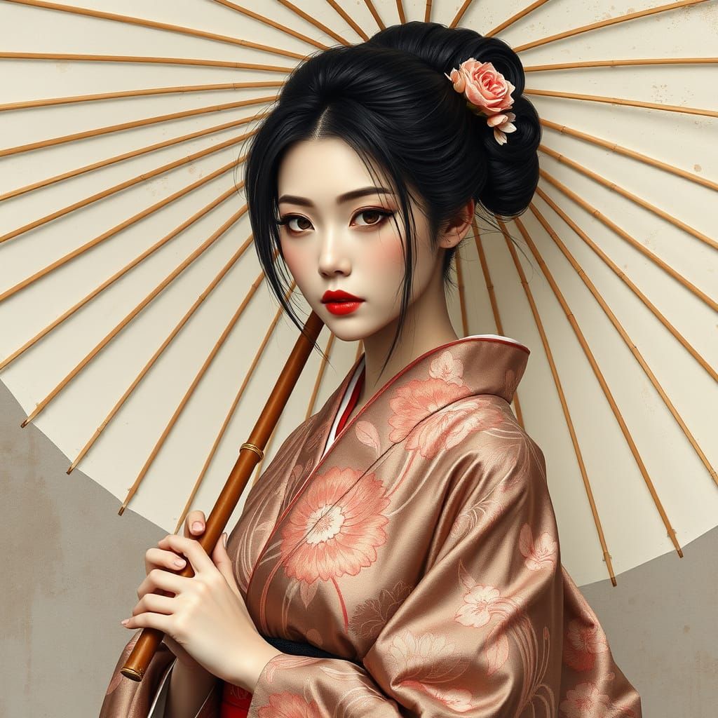 Elegant Japanese Woman with Wagasa Umbrella